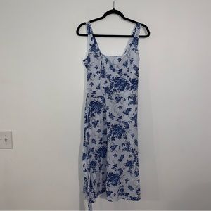 Banana Republic Women's Blue + White Poplin Square-Neck Smocked Back Midi Dress